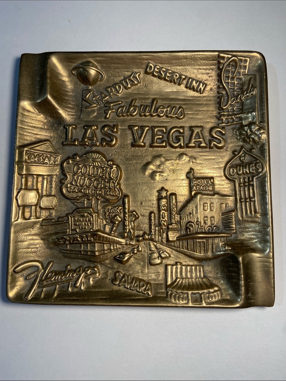 Vintage Solid Brass Ashtray Featuring OLD Las Vegas RARE Collectable